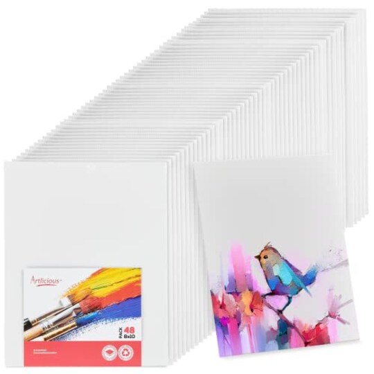 12 Pack Canvas for Painting , 8 x 10 Inch Blank White Canvas Boards - 100% Cotton Art Panels for Oil, Acrylic & Watercolor Paint